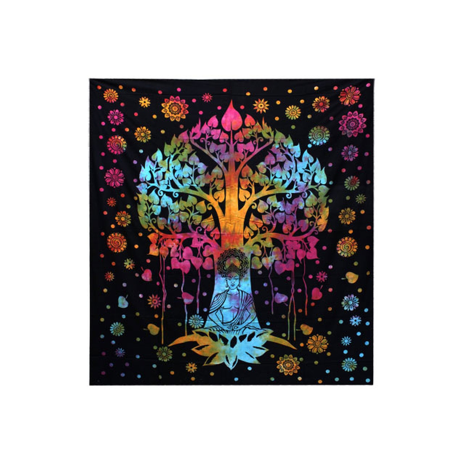 Couvre-lit simple en coton + tenture murale - Arbre Bodhi- Vendu par 1