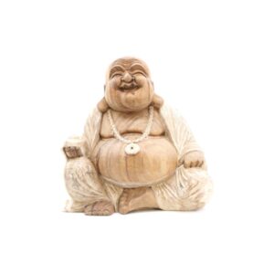 Statue de Bouddha sculptée à la main - 40 cm Happy - Blanchiment à la chaux- Vendu par 1