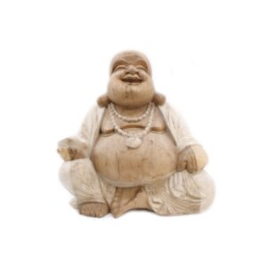 Statue de Bouddha sculptée à la main - 50 cm Happy - Blanchiment à la chaux- Vendu par 1