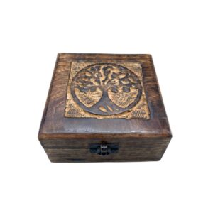 Boîte à souvenirs carrée en bois 13x13x6cm - Arbre de vie- Vendu par 1