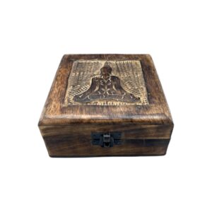 Boîte à Souvenirs Carrée en Bois 13x13x6cm - Bouddha- Vendu par 1