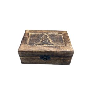 Boîte à souvenirs en bois moyenne 15x10x6cm - Bouddha- Vendu par 1