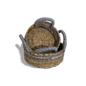 Panier Feuille de Bananier et Raphia Abu-abu - Lot de 2- Vendu par 1