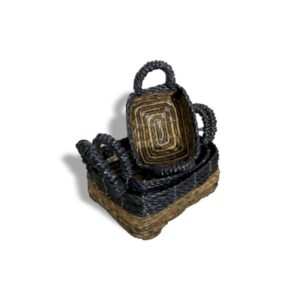 Panier carré feuille de bananier et raphia Hitam - Ensemble de 3- Vendu par 1