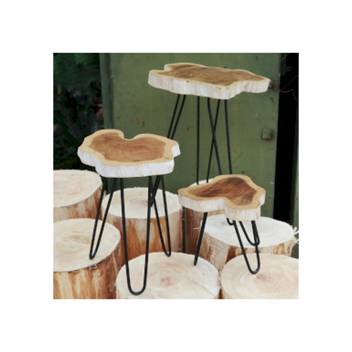 Ensemble de 3 supports pour plantes en bois Gamell - Blanchiment de chaux- Vendu par 1