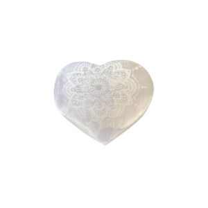 Coeur Sélénite - 7-8cm - Mandala Gravé- Vendu par 1
