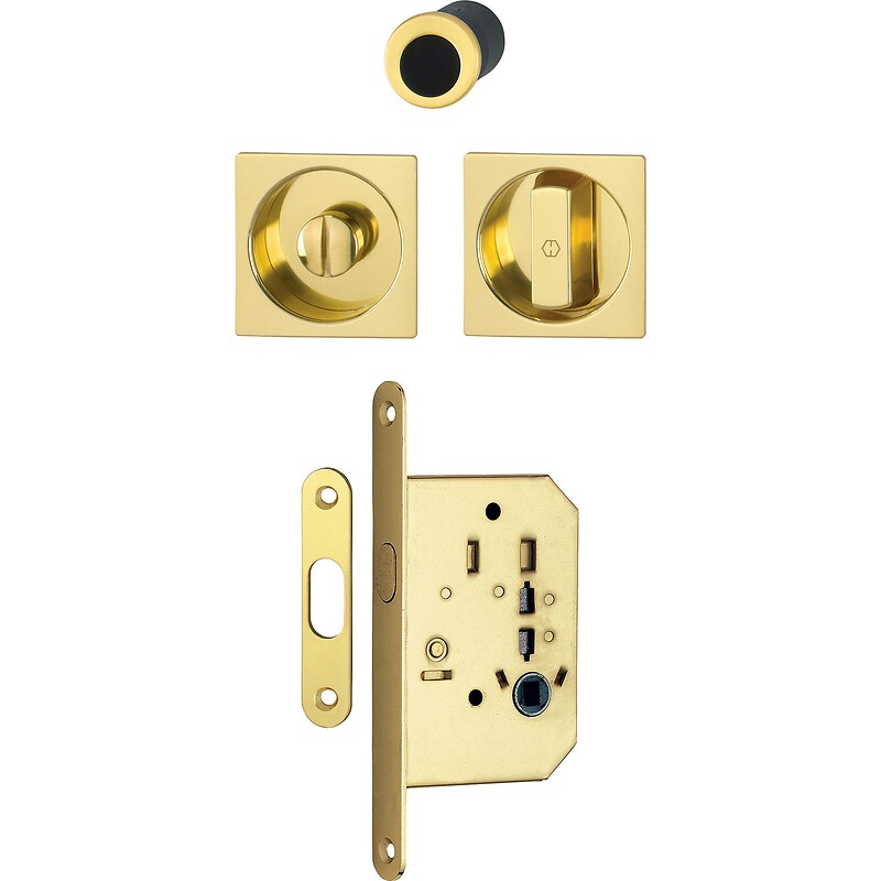 Set serrure à condamnation pour porte coulissante intérieure avec rosaces cuvette carrées - aluminium aspect chromé satiné - HOPPE - 460720 – Image 3