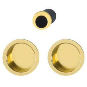 Set de tirage encastré cuvette avec rosace cuvette ronde pour porte coulissante intérieure - aluminium aspect laiton poli - HOPPE - 460706