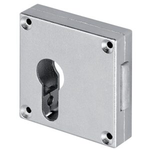 Serrure à cylindre européen zamak grainé 60x60mm axe 40mm avec gâche, vis de cylindre et pièce clé prisonnière - Madame - LEGALLAIS - 501999