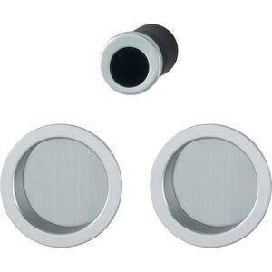 Set de tirage encastré cuvette avec rosace cuvette ronde pour porte coulissante intérieure - aluminium aspect chromé satiné - HOPPE - 460699