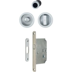 Set serrure à condamnation et rosace cuvette ronde pour porte coulissante intérieure avec manœuvres - aluminium argent - HOPPE - 460671