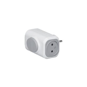 Fiche multiprise 16 A avec 2 prises 2P+T à sorties latérales avec bouchon - blanc/gris - Legrand - 567932
