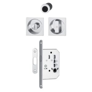 Set serrure à condamnation pour porte coulissante intérieure avec rosaces cuvette carrées - aluminium argent - HOPPE - 460713