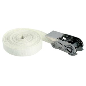 Sangle d'arrimage polyester à cliquet inox, coloris écru, largeur 25 mm, longueur 5 m - LECUYER - 491275