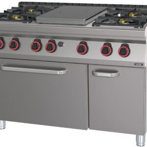 Fourneau gaz 4 feux + 1 plaque coup de feu avec four électrique statique GN 2/1 HP 120 - C7FOG4F1PFSHP120 - CASSELIN