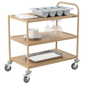Chariot de service imitation bois 3 plateaux 1 arceau - CCSB3P1 - CASSELIN