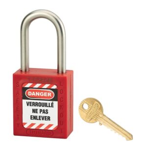 Cadenas de consignation 40 non isolé à anse Inox hauteur 38 mm rouge + jeu d'étiquettes - THIRARD - 504260