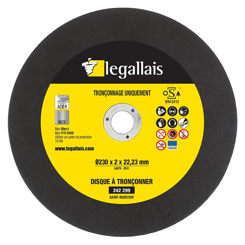Disques à tronçonner métaux inox plat Saint Marcouf 230x2x22,23 en boîte de 25 - LEGALLAIS - 242299