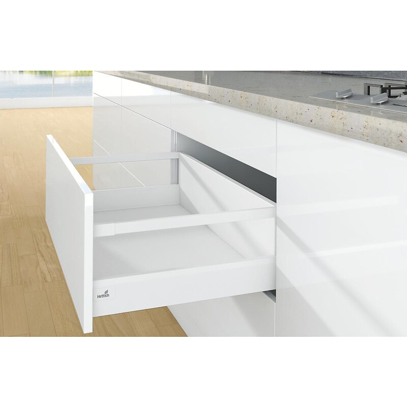 Kit complet tiroir ArciTech à casseroles avec tringles profil H94mm paroi arrière H218mm coloris blanc longueur 270mm - HETTICH - 428660