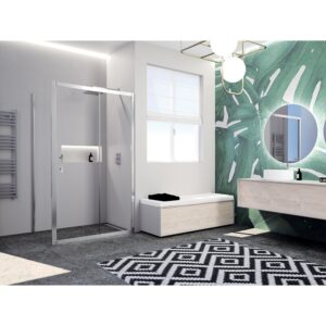 Parois de douche 2 panneaux (1 fixe + 1 coulissant) Paama Silver et verre transparent - H. 195 cm Ext. 114 à 120 cm - LEGALLAIS - 105884