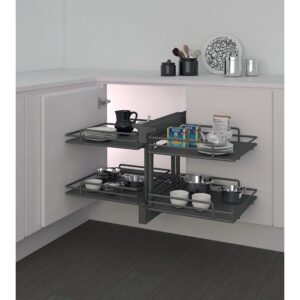 Ferrure 839 Compact 2 pour meubles d'angle - Ellite - reversible - ouverture de 414 mm - titanium - INOXA - 119177