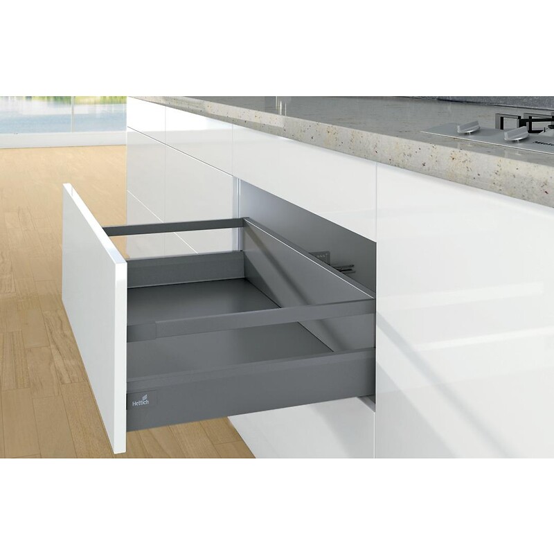 Kit complet tiroir ArciTech à casseroles avec tringles profil H94mm paroi arrière H186mm coloris anthracite L450mm - HETTICH - 429087