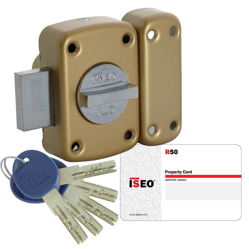 Verrou de haute sûreté ISR 50 avec 5 clés protégées cylindre de 45 mm bouton intérieur - ISEO CITY - 284964