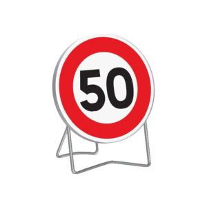 Panneau de signalisation temporaire B14 LIMITATION 50km/h rétroréfléchissant classe T1 diamètre 850mm pied galvanisé - TALIAPLAST - 153960