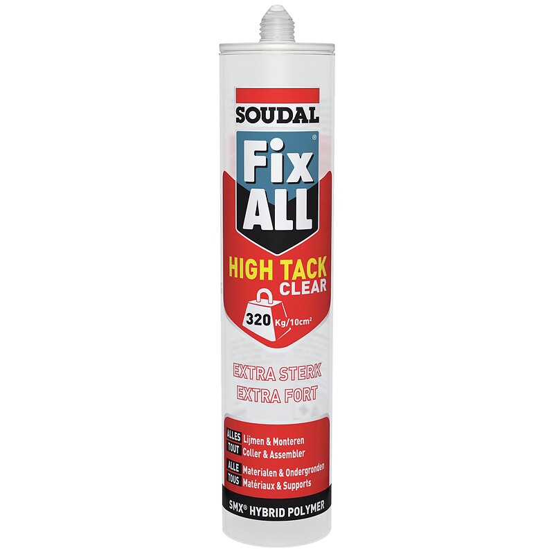 Colle et mastic neutre Fix All High Tack Clear polymère transparent cartouche de 290ml - SOUDAL - 543348