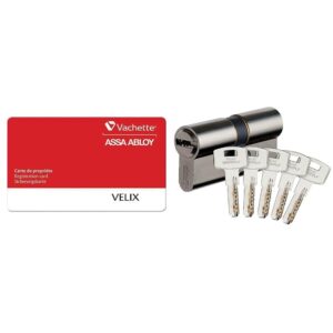 Cylindre double de sûreté type VELIX 30 X 50 laiton nickelé 5 clés réversibles brevetées - VACHETTE ASSA ABLOY - 143614