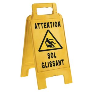 Chevalet de signalition pliable sol glissant en polypropylène jaune écriture noire, hauteur 600 mm, largeur 275 mm - NOVAP - 447945