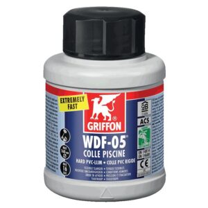 Colle gel pour PVC rigide WDF-05®bleue thixotrope spéciale piscines, spas et conditions humides pot de 250ml - GRIFFON - 289382