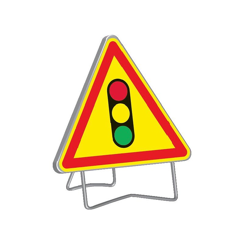 Panneau de signalisation temporaire AK5 TRAVAILLEUR rétroréfléchissant classe T1 triangle de 700mm pied galvanisé - TALIAPLAST - 153939 – Image 2