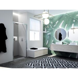 Porte de douche pivotante cadrée Paama Silver et verre transparent 195 cm & extensible 96 à 102 cm - LEGALLAIS - 105919