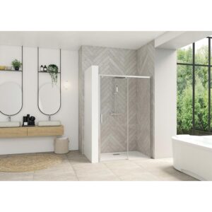 Paroi de douche coulissante 2 panneaux sans seuil Smart Design 120 cm - version droite - chromé et verre transparent - KINEDO - 125421