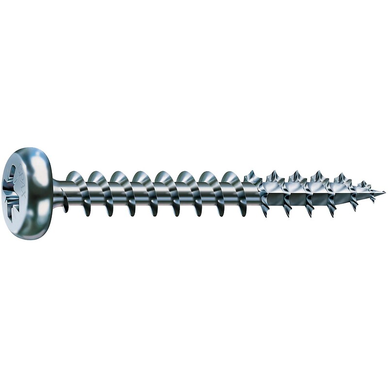 Vis à bois aggloméré tête ronde emp Pozidriv acier zingué blanc entièrement filetées Ø 5 mm, L 25 mm, boîte 500 Pi - SPAX - 639115