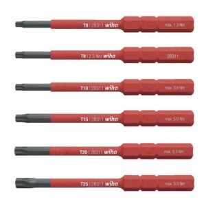 Boite de 6 embouts de vissage slim Torx, isolés 1000V T8 - T9 - T10 T15 - T20 - T25 - WIHA - 614517