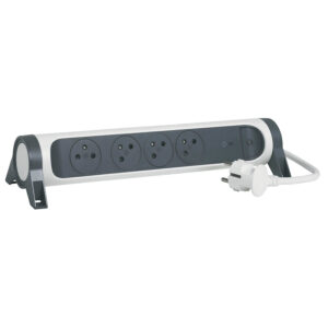 Multiprise bloc de 4 prises de courant 2P+T 16A avec parafoudre et rallonge 3G1,5 de 1,5 m - blanc-anthracite - Legrand - 655789