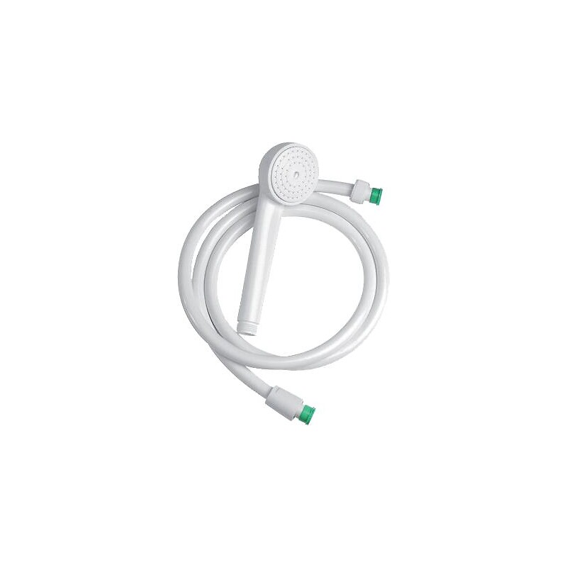 Kit de douche Dame pour hôpitaux avec douchette blanche 1 jet et flexible PVC blanc à repère vert jetable 1,50 m - LEGALLAIS - 727412