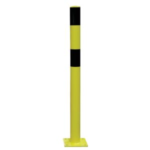 Poteau de protection acier avec platine Pot noir et jaune tube Ø 90mm hauteur 120 cm - VISO - 608623