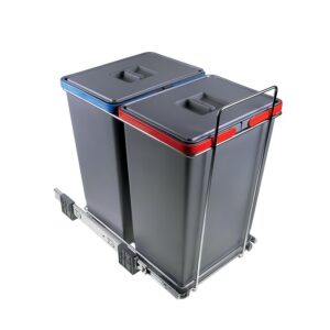 Poubelle tri-sélectif sous-évier de cuisine 2 bacs - 2 x 24 litres - fixation fond du caisson - fil chromé - panier anthracite - LEGALLAIS - 175569