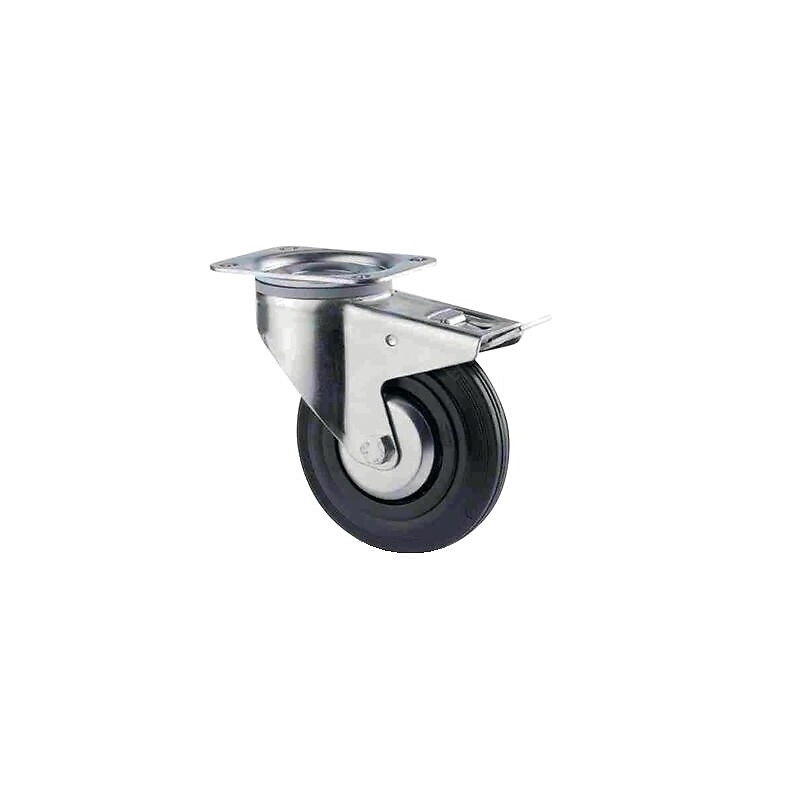 Roulette pivotante à frein sur platine charges moyennes 3377 charge 205kg roue caoutchouc Ø 200 mm avec roulement rouleaux - Tente - 335435