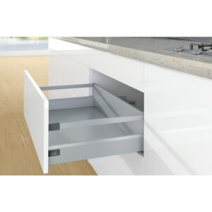 Kit complet tiroir ArciTech à casseroles avec tringles profil H94mm paroi arrière H186mm coloris argenté longueur 270mm - HETTICH - 427925