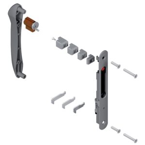 Kit fermeture rénovation pour coulissant aluminium, coquille double, cylindre, crochets coloris argent - LA CROISÉE DS - 289122