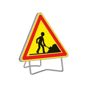 Panneau de signalisation temporaire AK5 TRAVAILLEUR rétroréfléchissant classe T1 triangle de 1m pied galvanisé - TALIAPLAST - 153932