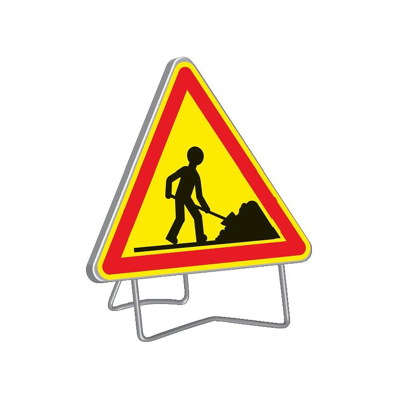 Panneau de signalisation temporaire AK5 TRAVAILLEUR rétroréfléchissant classe T1 triangle de 700mm pied galvanisé - TALIAPLAST - 153939 – Image 3
