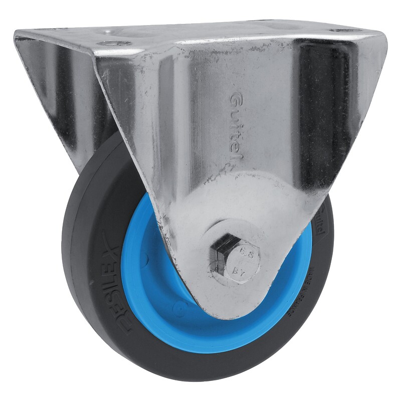 Roulette fixe sur platine roue Résilex® pour charges lourdes - Maxiroll, diamètre 125 mm, charge 300 kg - GUITEL HERVIEU - 533611