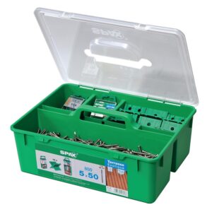 Kit de fixation, pour terrasse bois dur et exotique avec 850 vis 5x50 A2, 12 cales, 5 emboutsT20, 1 foret - SPAX - 560008