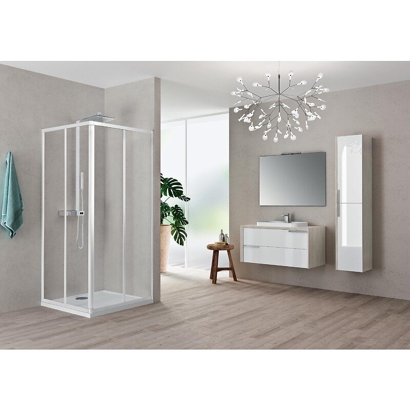 Accès d'angle Riviera 2 0 A extensible 87-89 cm - Profilé blanc et verre transparent - NOVELLINI - 613236