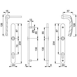 Béquille double sur plaque étroite entraxe 70/195 mm ligne Atlanta clé I finition aspect inox porte 58/67 - HOPPE - 642174
